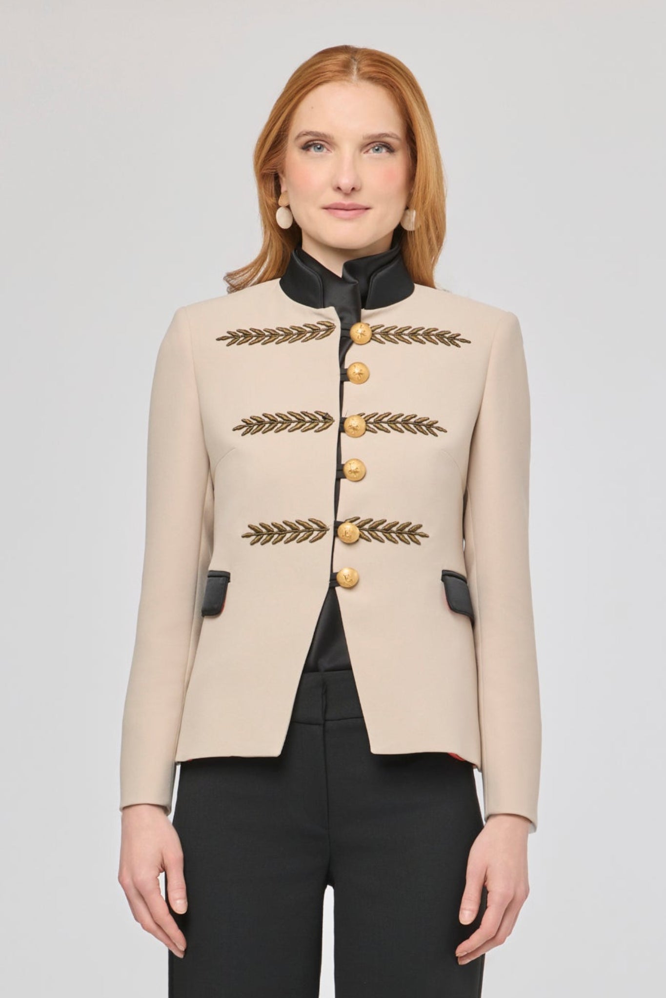 Renata Gold Cropped Beige Embroidered Blazer - Limited Edition