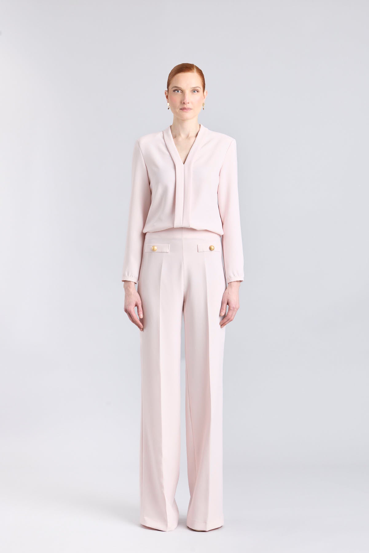 CONJUNTO PANTALÓN PALAZZO Y BLUSA CUELLO ESMOQUIN ROSA