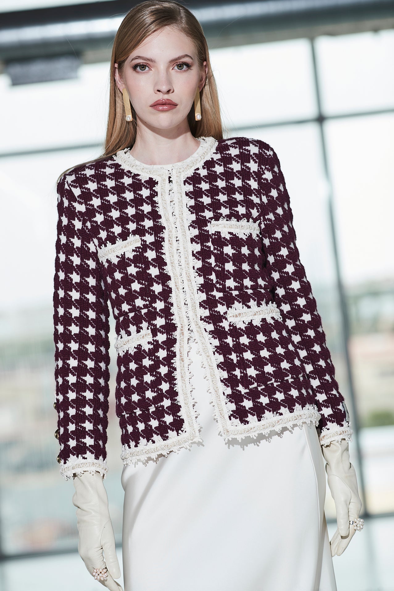 CHAQUETA CORTA PATA DE GALLO VINO MARGOT