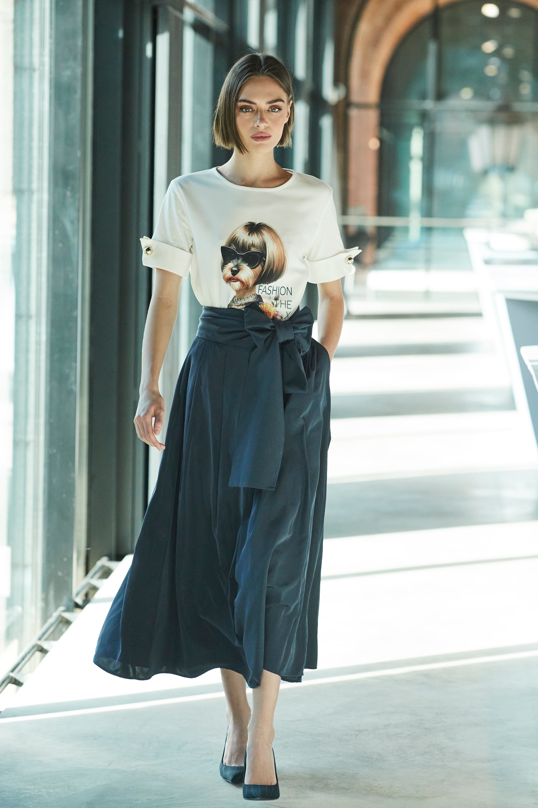 FALDA MIDI TAFETA INDIGO