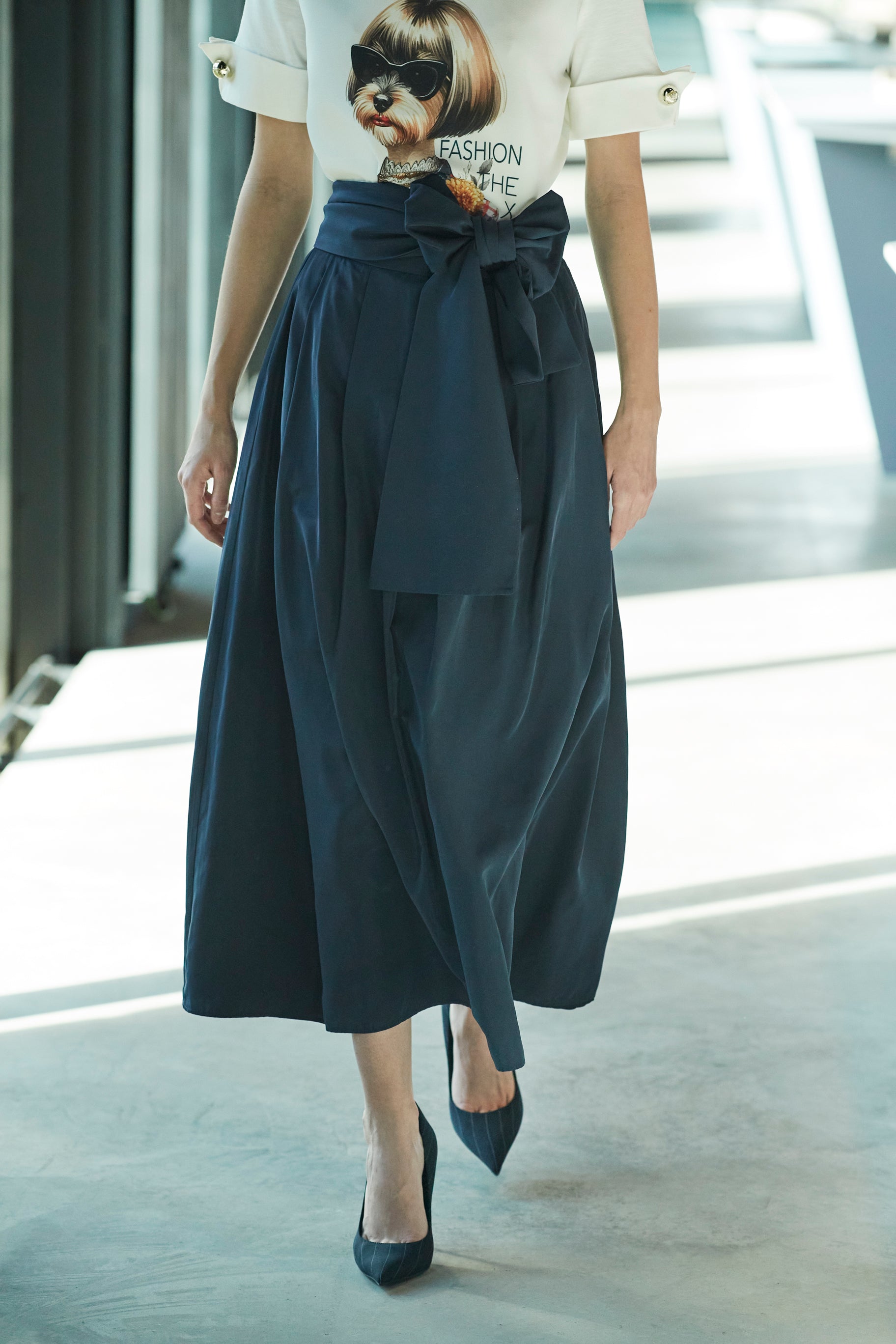 FALDA MIDI TAFETA INDIGO