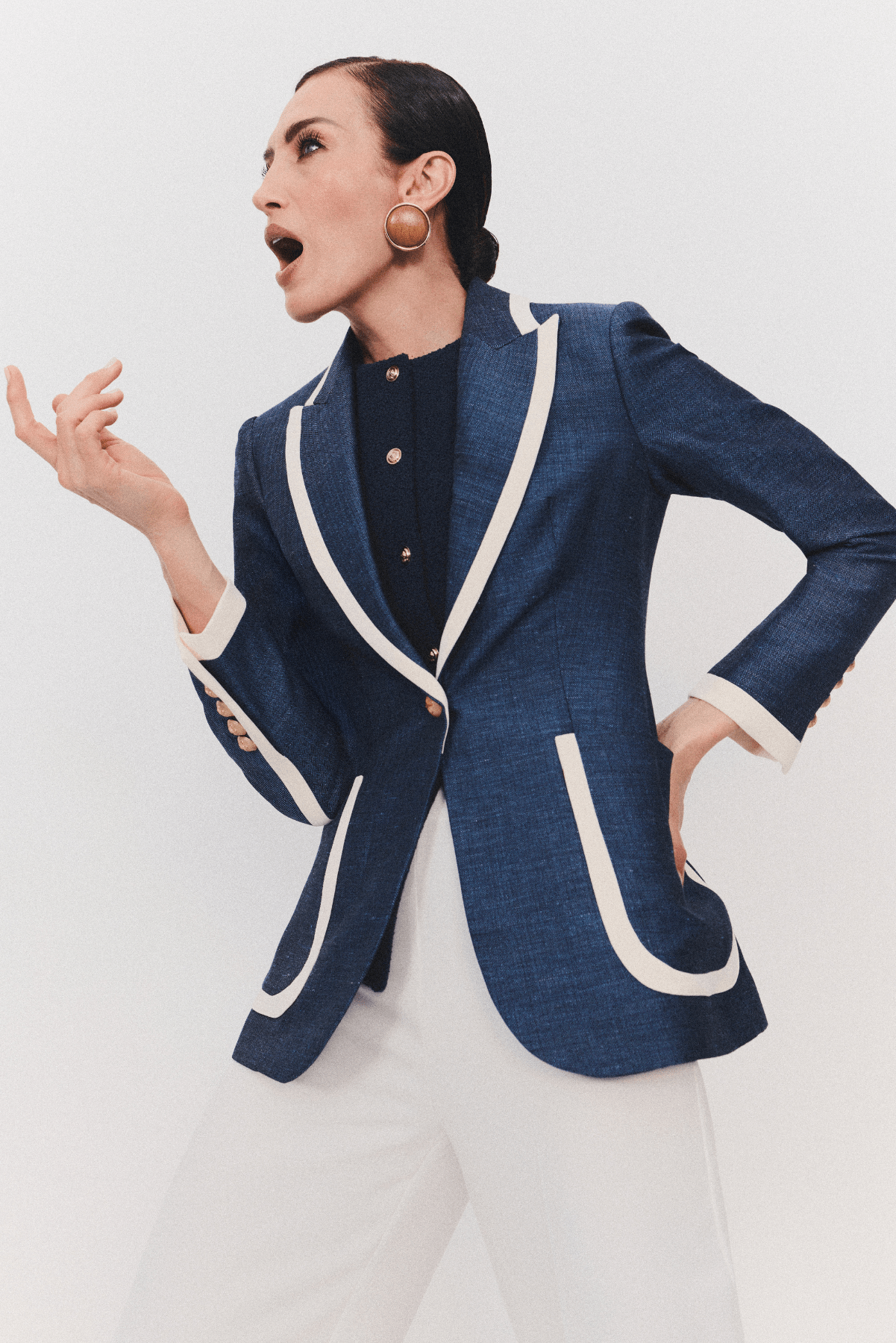 Blazer Azul Marino Laurent Blue - Sastrería de Autor con Vivos Blancos - THE EXTREME COLLECTION