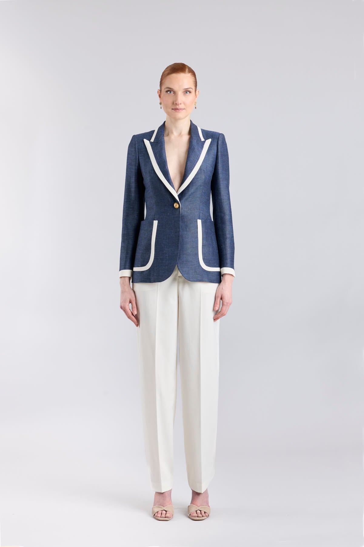 Blazer Azul Marino Laurent Blue - Sastrería de Autor con Vivos Blancos - THE EXTREME COLLECTION