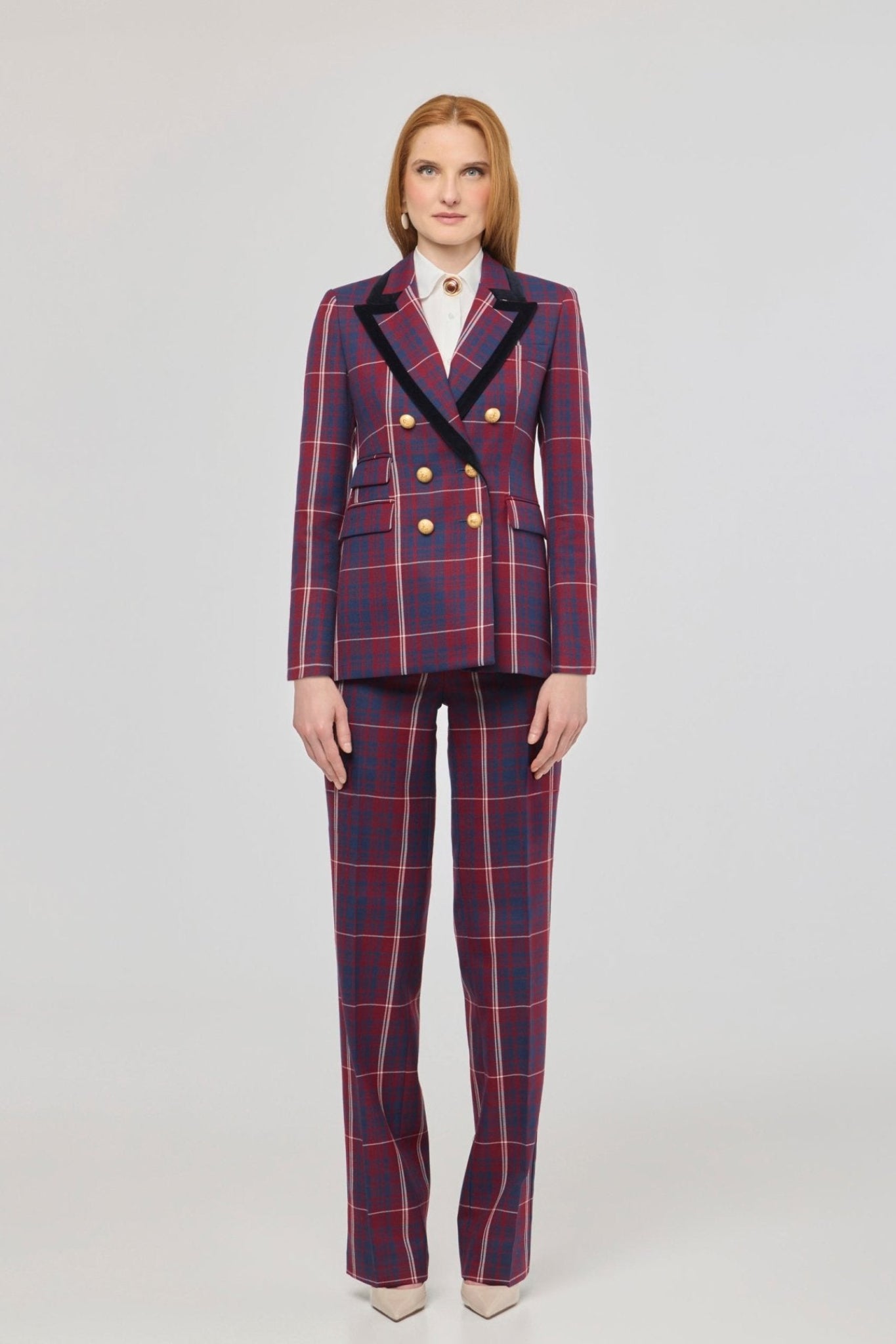 Blazer de cuadros con solapa aterciopelada Anderson de The Extreme Collection con estampado de cuadros y solapa de terciopelo.