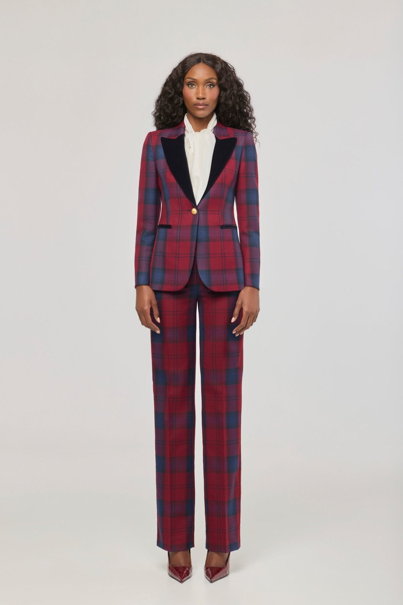 Blazer de cuadros con solapa de terciopelo Douglas de The Extreme Collection en tonos granate y azul marino