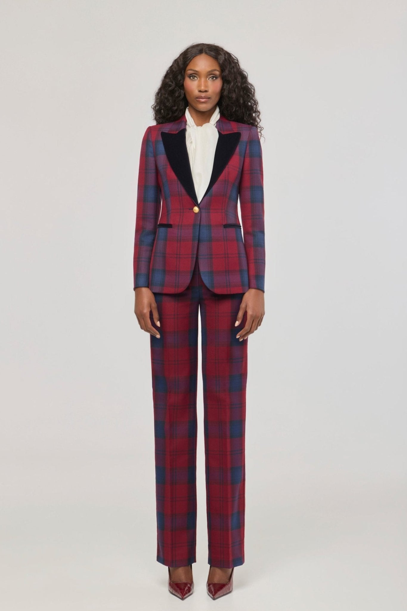 Blazer de cuadros con solapa de terciopelo Douglas de The Extreme Collection en tonos granate y azul marino