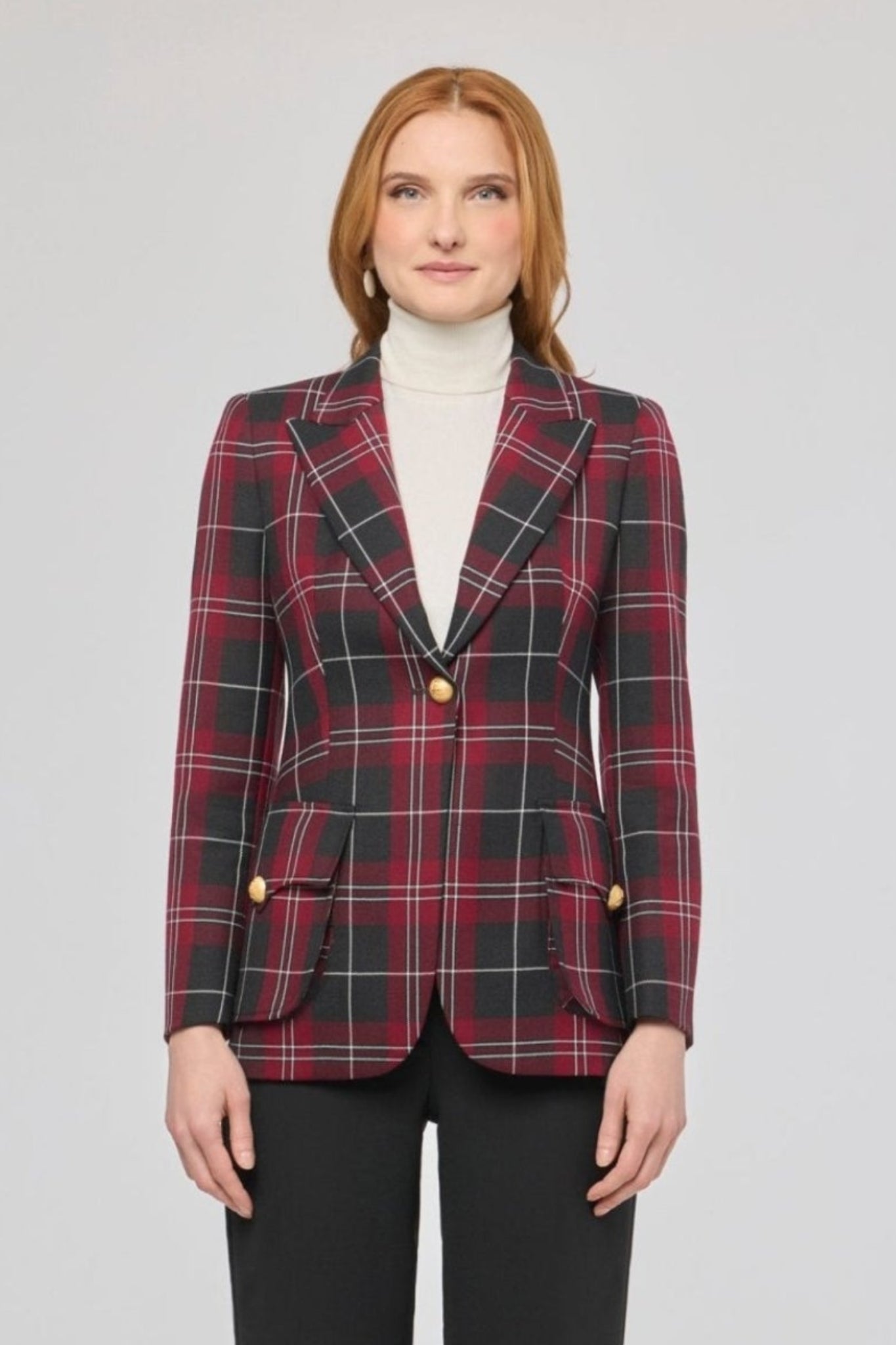 Blazer de cuadros escoceses Gregor de The Extreme Collection en tonos burdeos, negro y blanco.