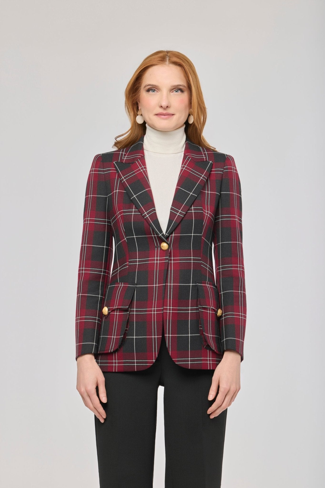 Blazer de cuadros escoceses Gregor de The Extreme Collection en tonos burdeos, negro y blanco.