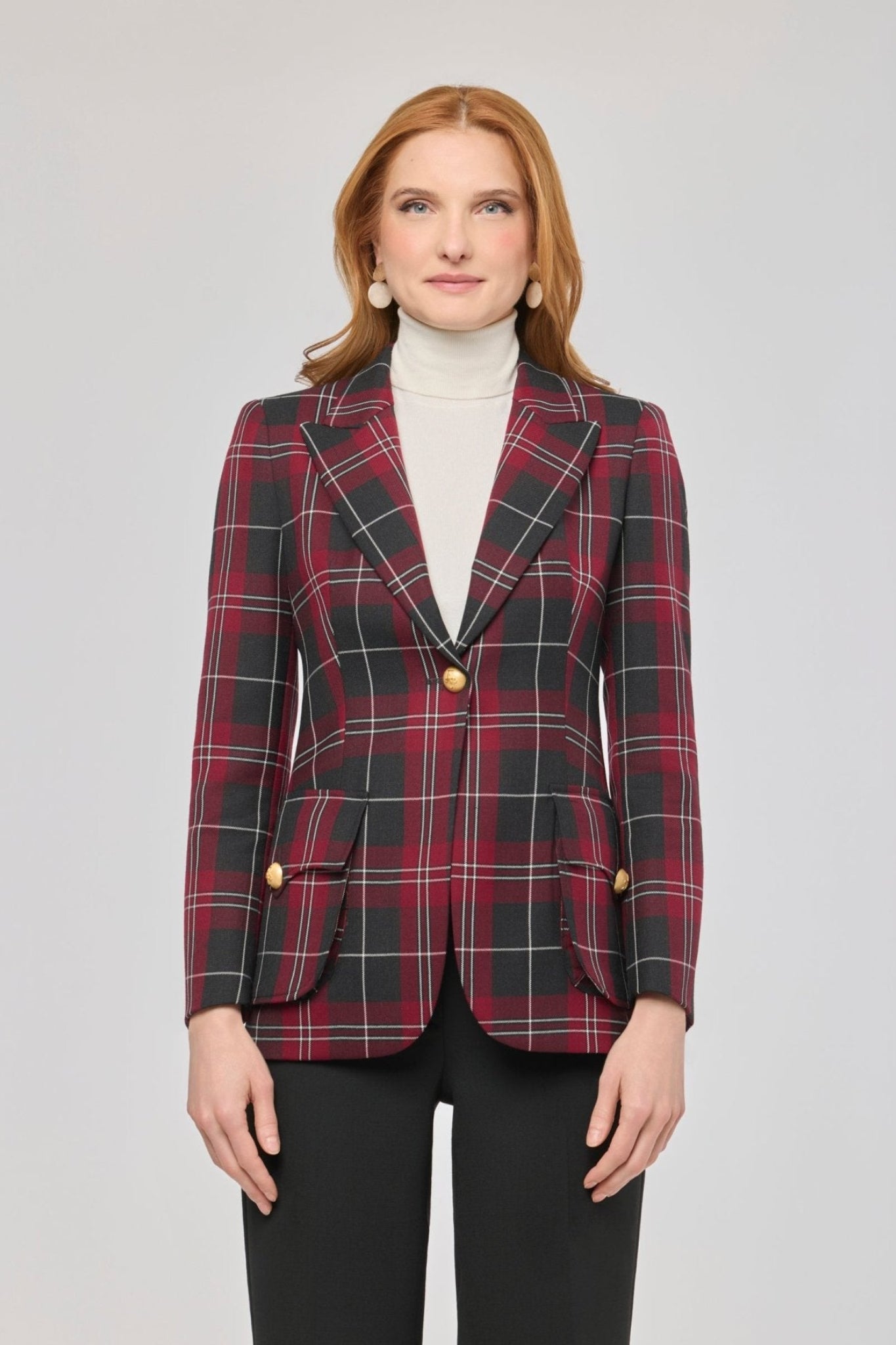 Blazer de cuadros escoceses Gregor de The Extreme Collection en tonos burdeos, negro y blanco.