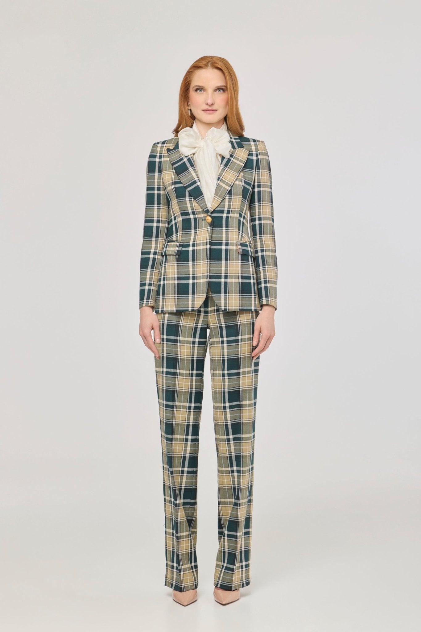 Blazer de cuadros tierra Murray de The Extreme Collection en tonos arena y verde oscuro.