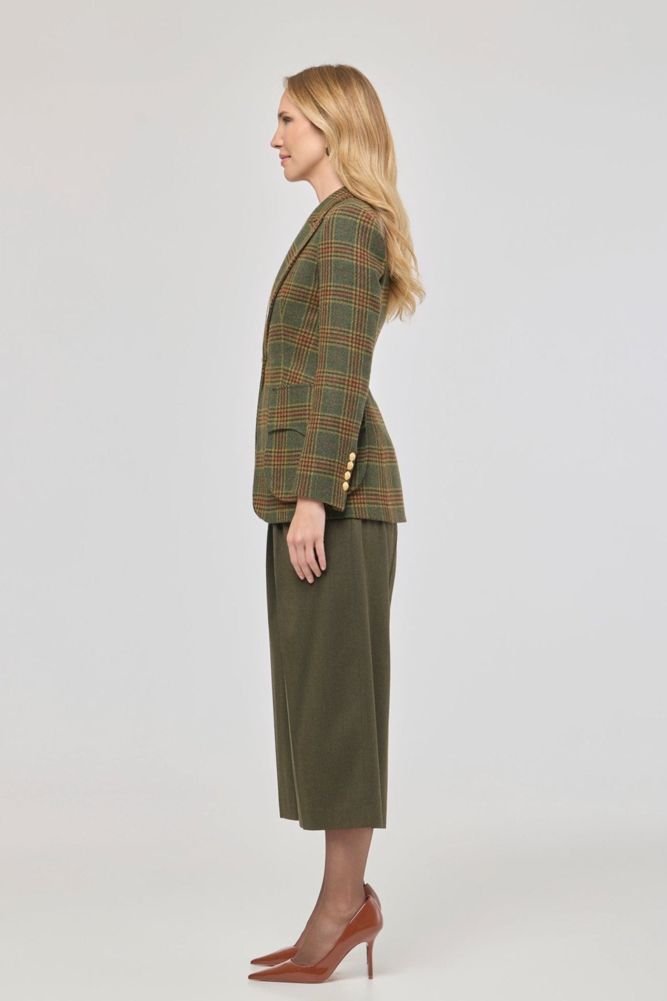 Blazer de lana a cuadros Grant de The Extreme Collection en tonos verdes y ocres.