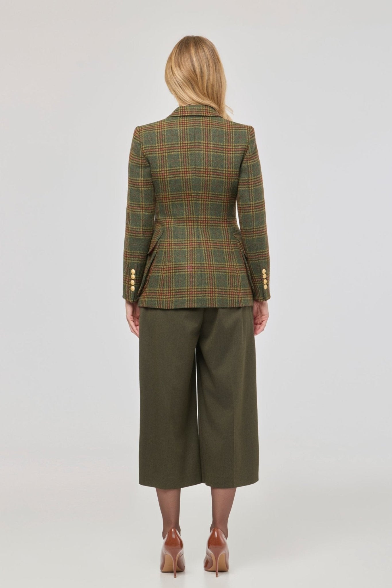 Blazer de lana a cuadros Grant de The Extreme Collection en tonos verdes y ocres.