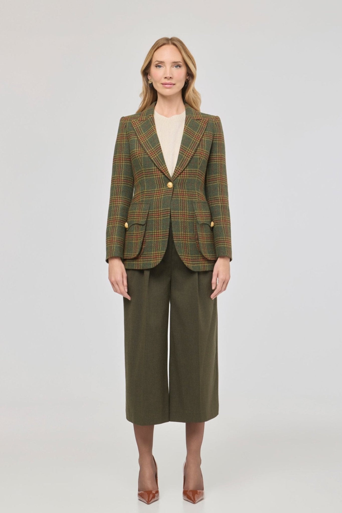 Blazer de lana a cuadros Grant de The Extreme Collection en tonos verdes y ocres.