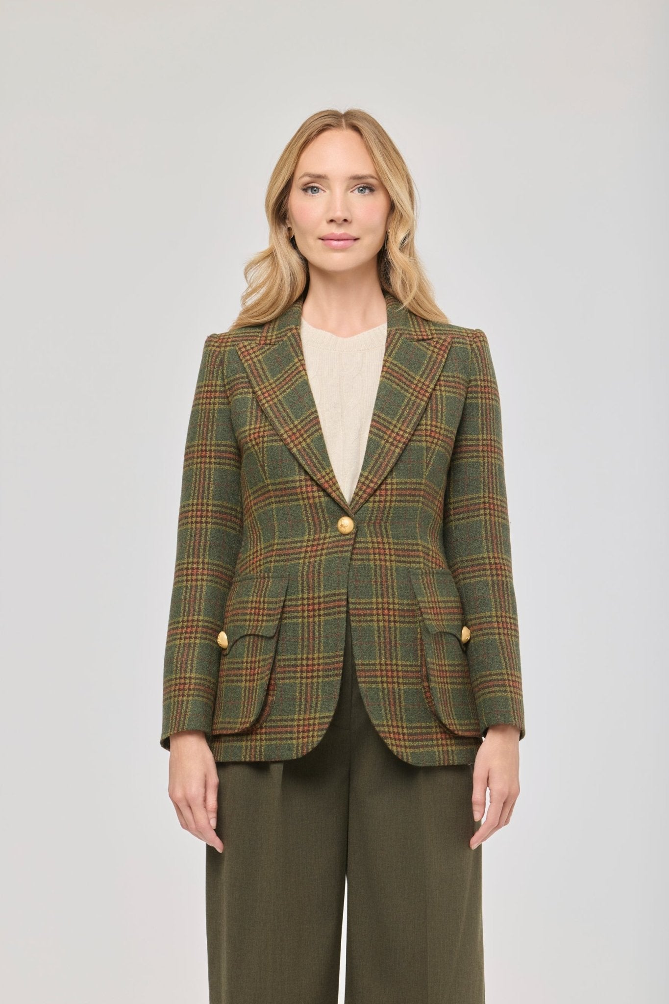Blazer de lana a cuadros Grant de The Extreme Collection en tonos verdes y ocres.
