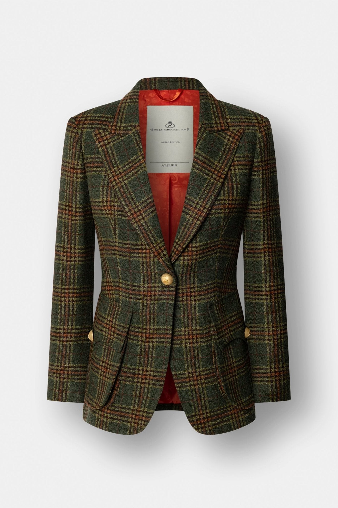 Blazer de lana a cuadros Grant de The Extreme Collection en tonos verdes y ocres.