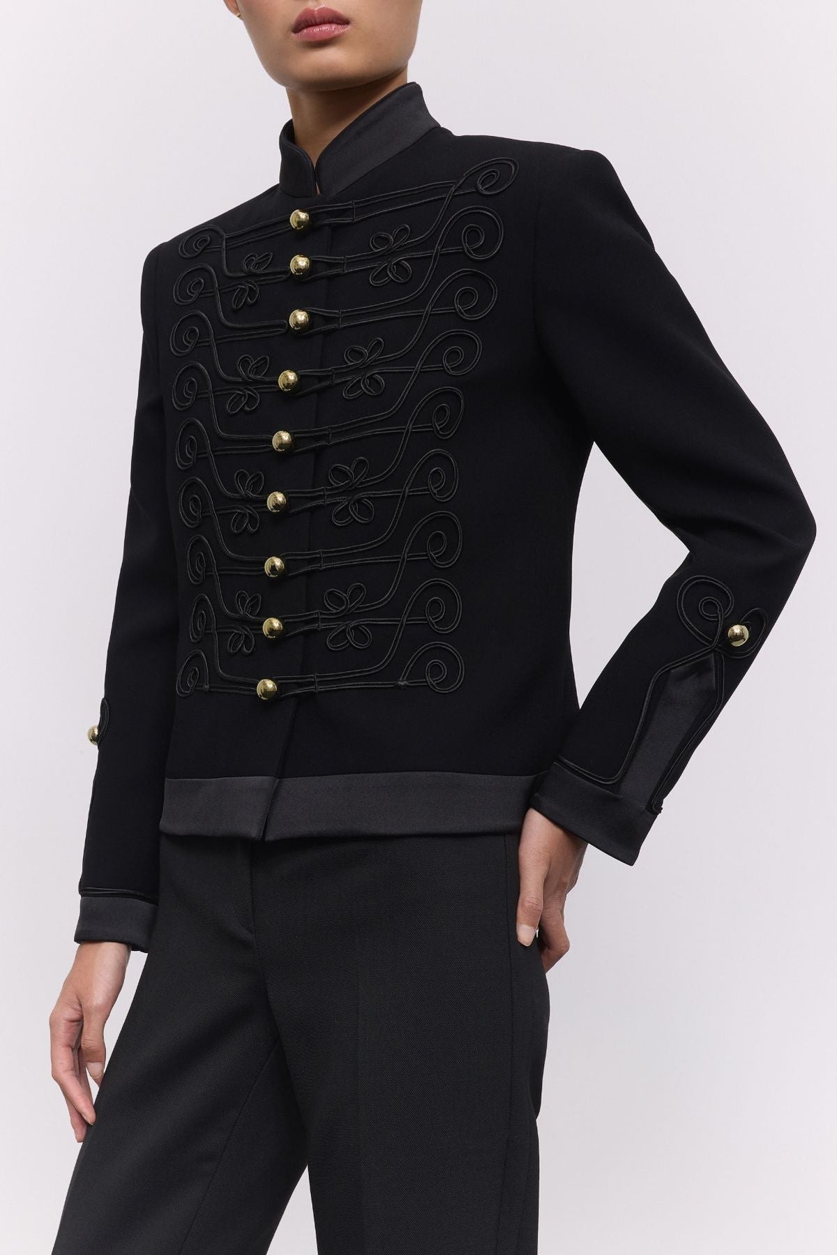Blazer militar con soutache negro La Spezia - Edición Limitada - THE EXTREME COLLECTION