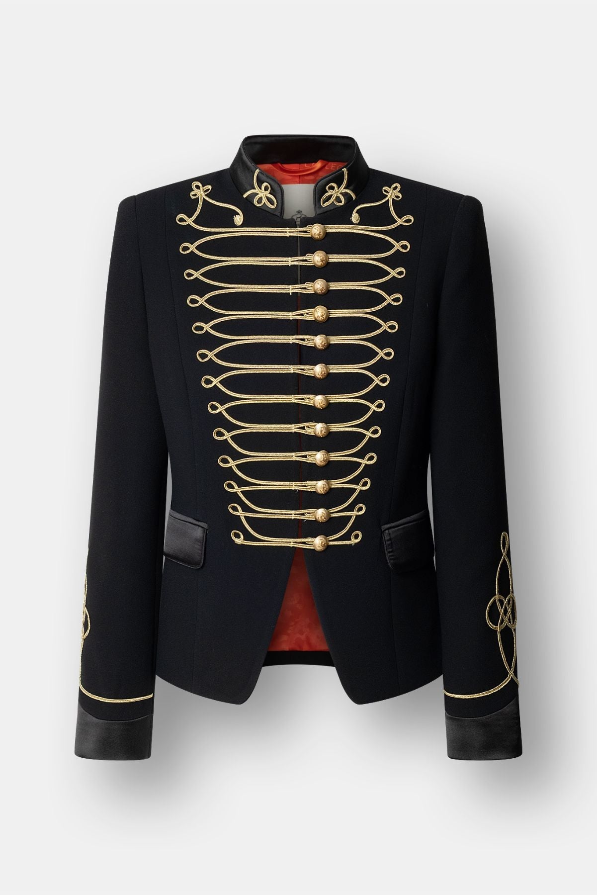 Blazer negra de estilo militar con doble botonadura dorada de The Extreme Collection.