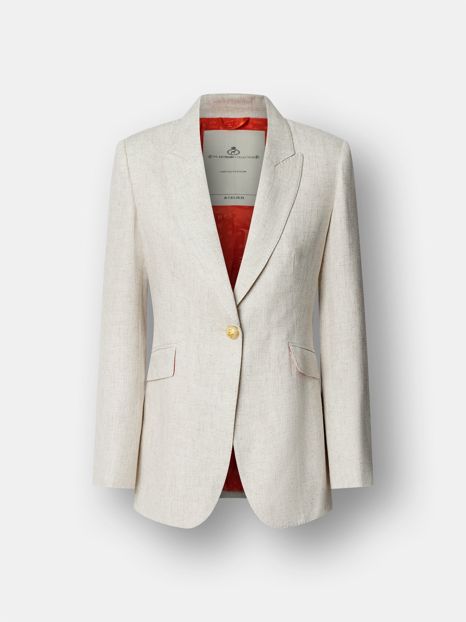 Blazer de lino mujer modelo Sofía en tono beige arena de corte sastre.