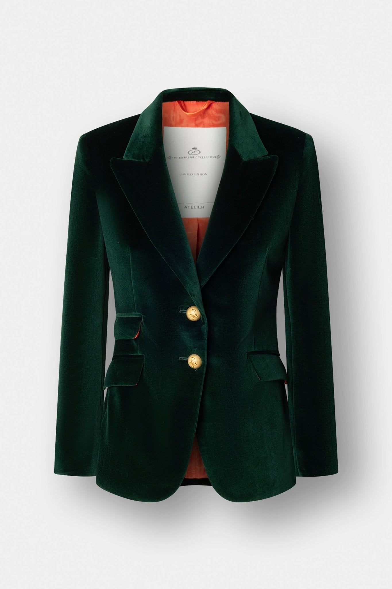 Blazer terciopelo verde Oliva de The Extreme Collection confeccionada en suave terciopelo verde.