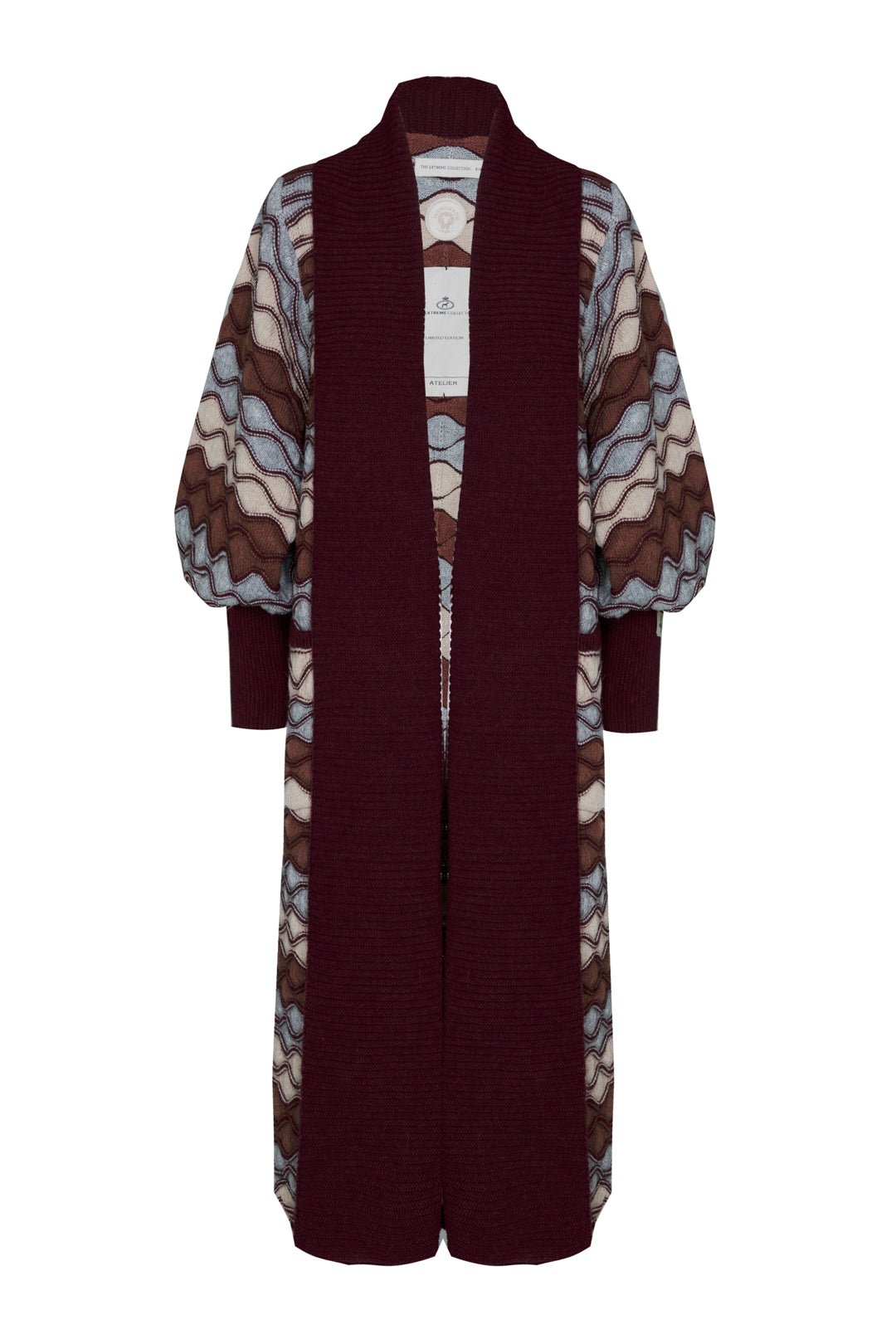 CARDIGAN LARGO CON ONDAS VINO HENRIETTE - THE EXTREME COLLECTION