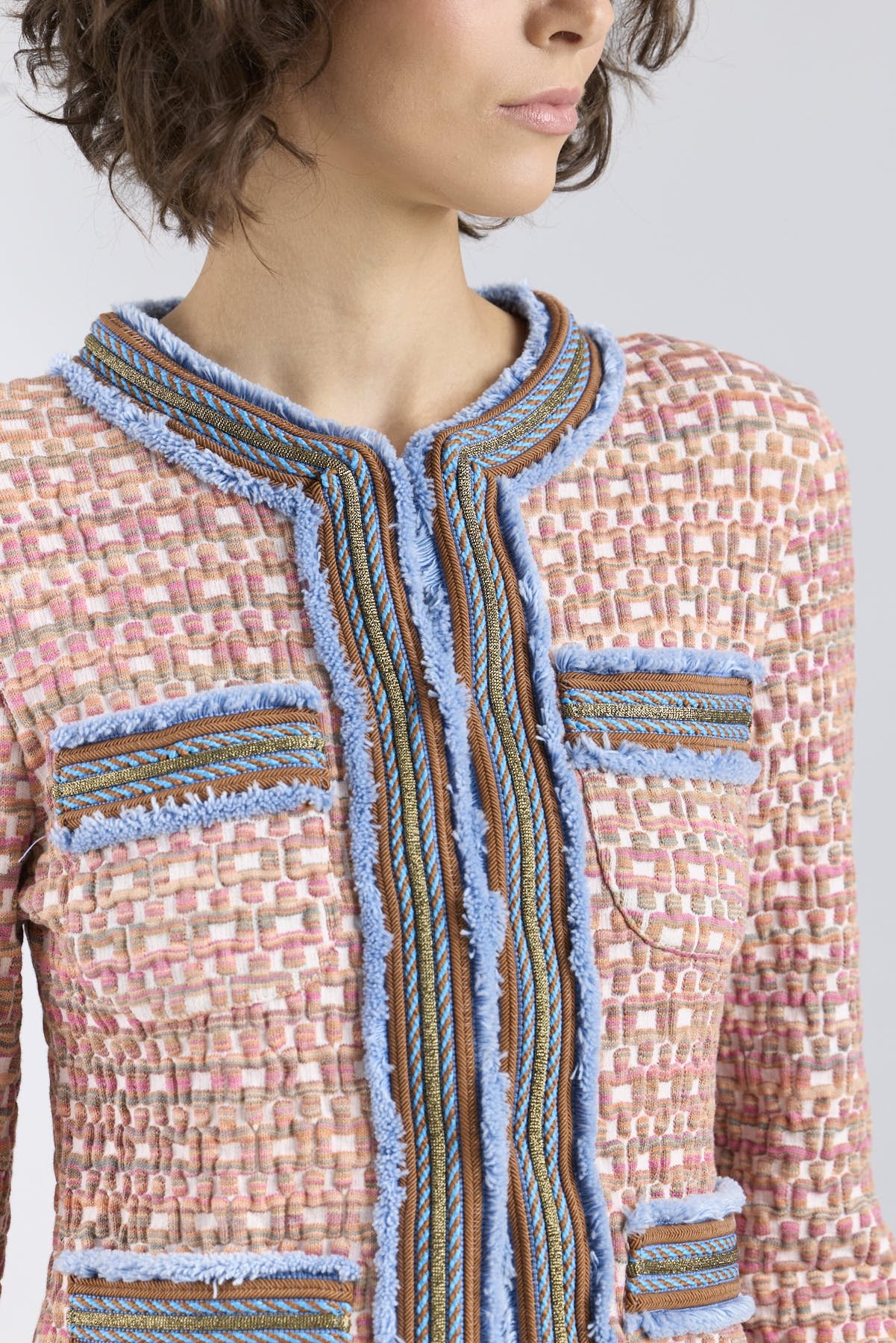 Chaqueta de lujo en punto texturizado multicolor para mujer modelo Tedy.