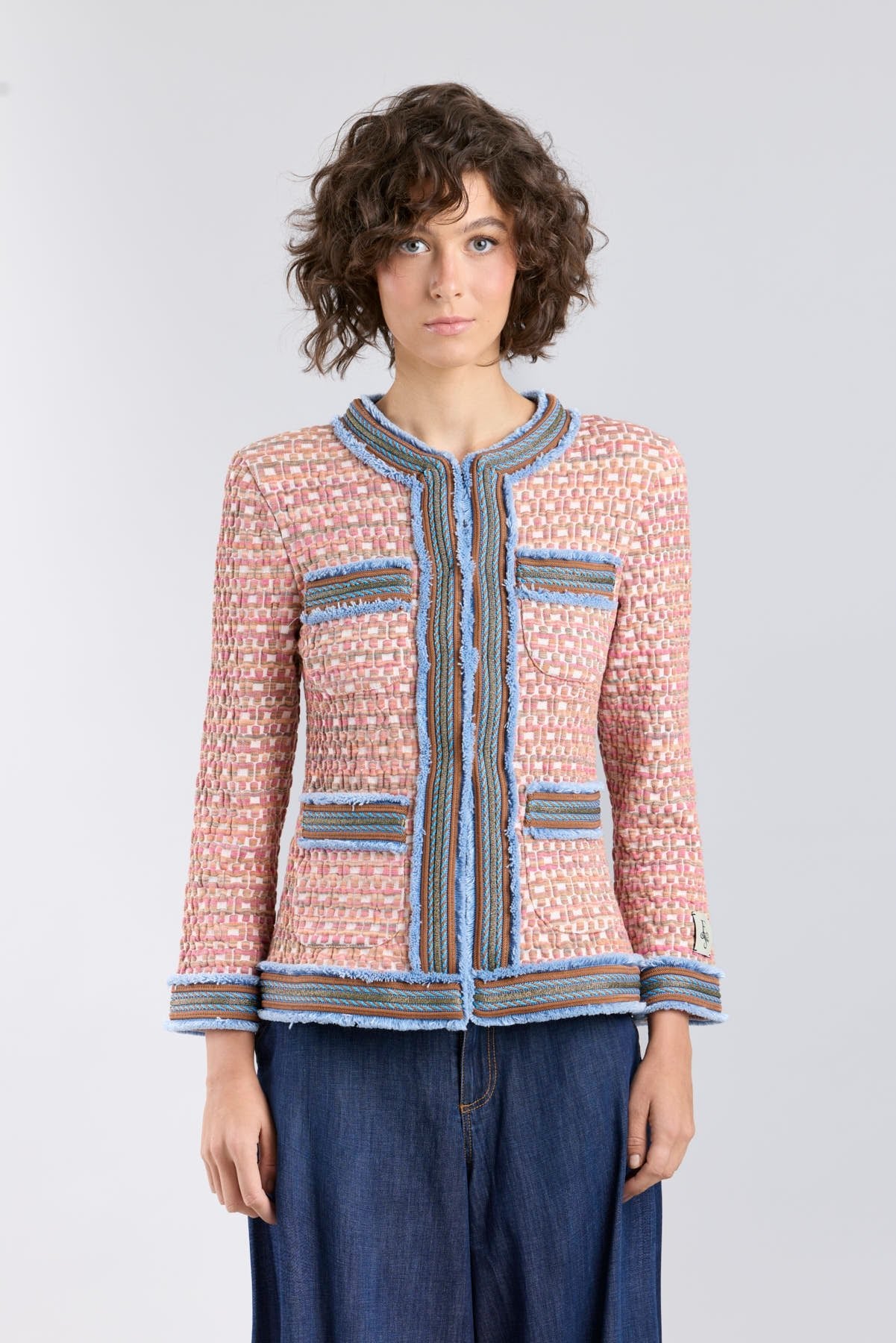 Chaqueta de lujo en punto texturizado multicolor para mujer modelo Tedy.