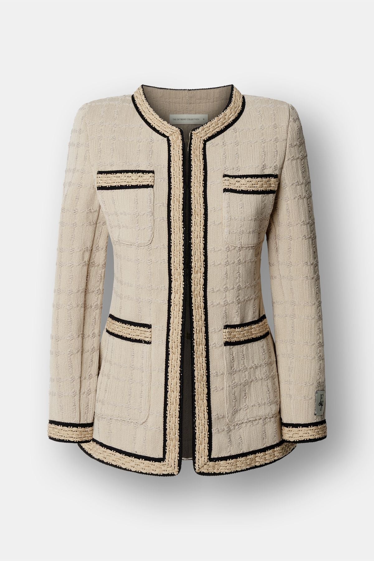 Chaqueta de punto estructurada con trama tweed en tono avellana modelo Prince.