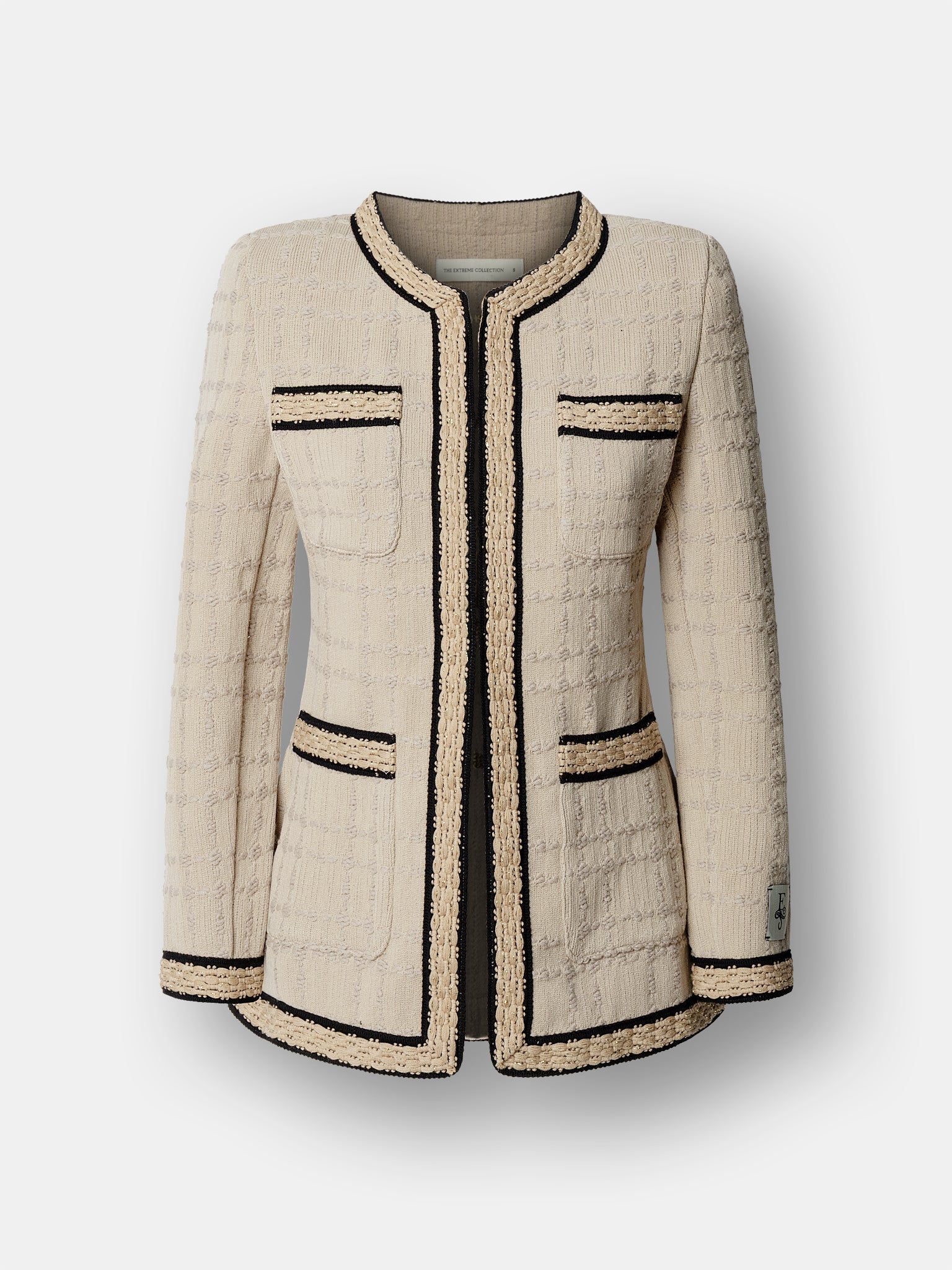 Chaqueta de punto estructurada con trama tweed en tono avellana modelo Prince.
