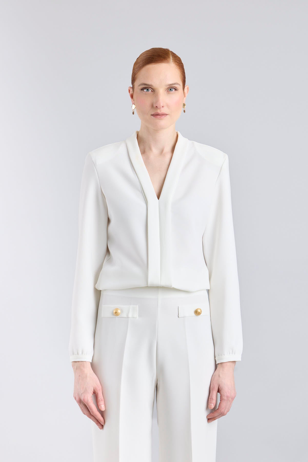 CONJUNTO PANTALÓN PALAZZO Y BLUSA CUELLO ESMOQUIN BLANCO
