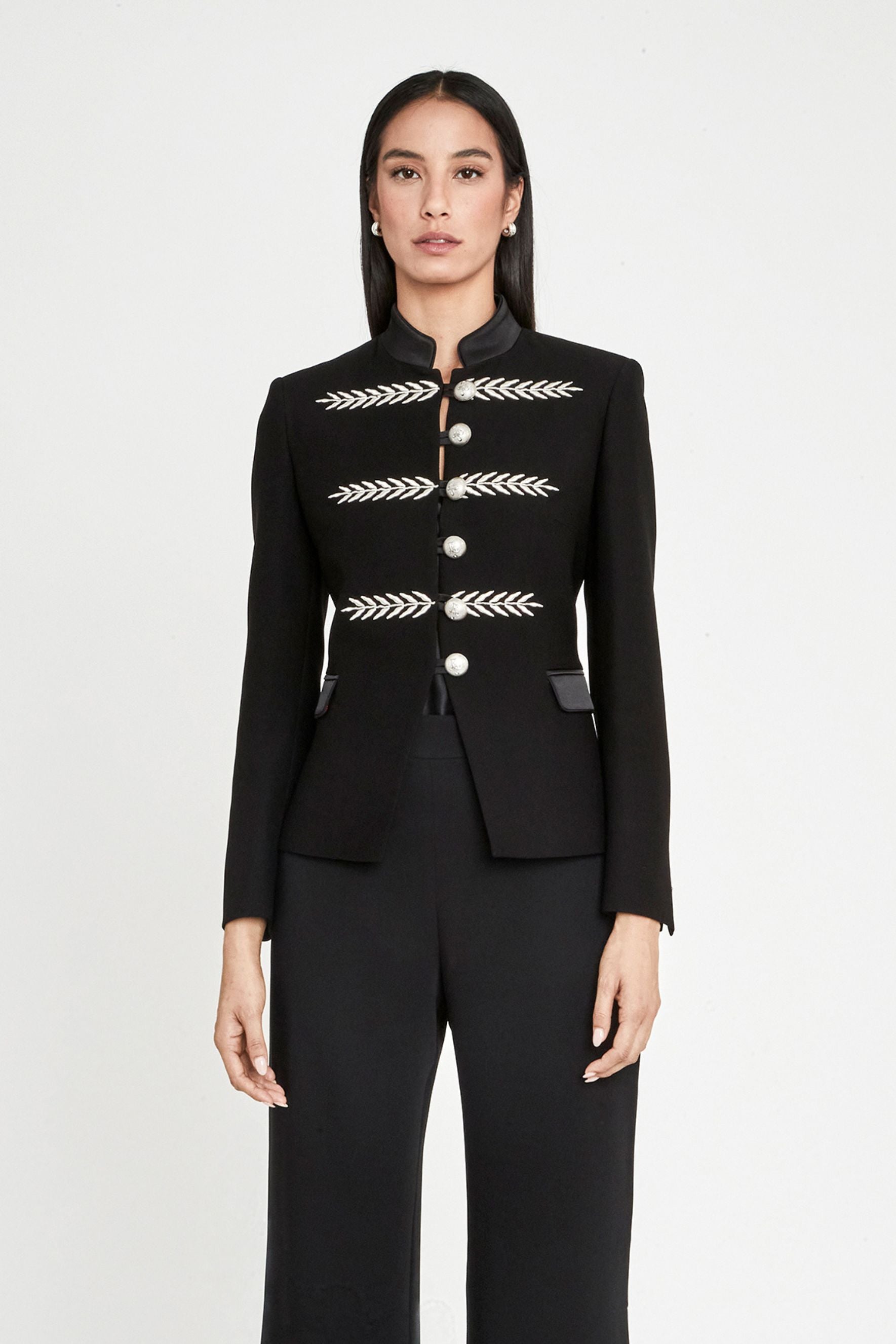 RENATA SILVER EMBROIDERED BLACK BLAZER