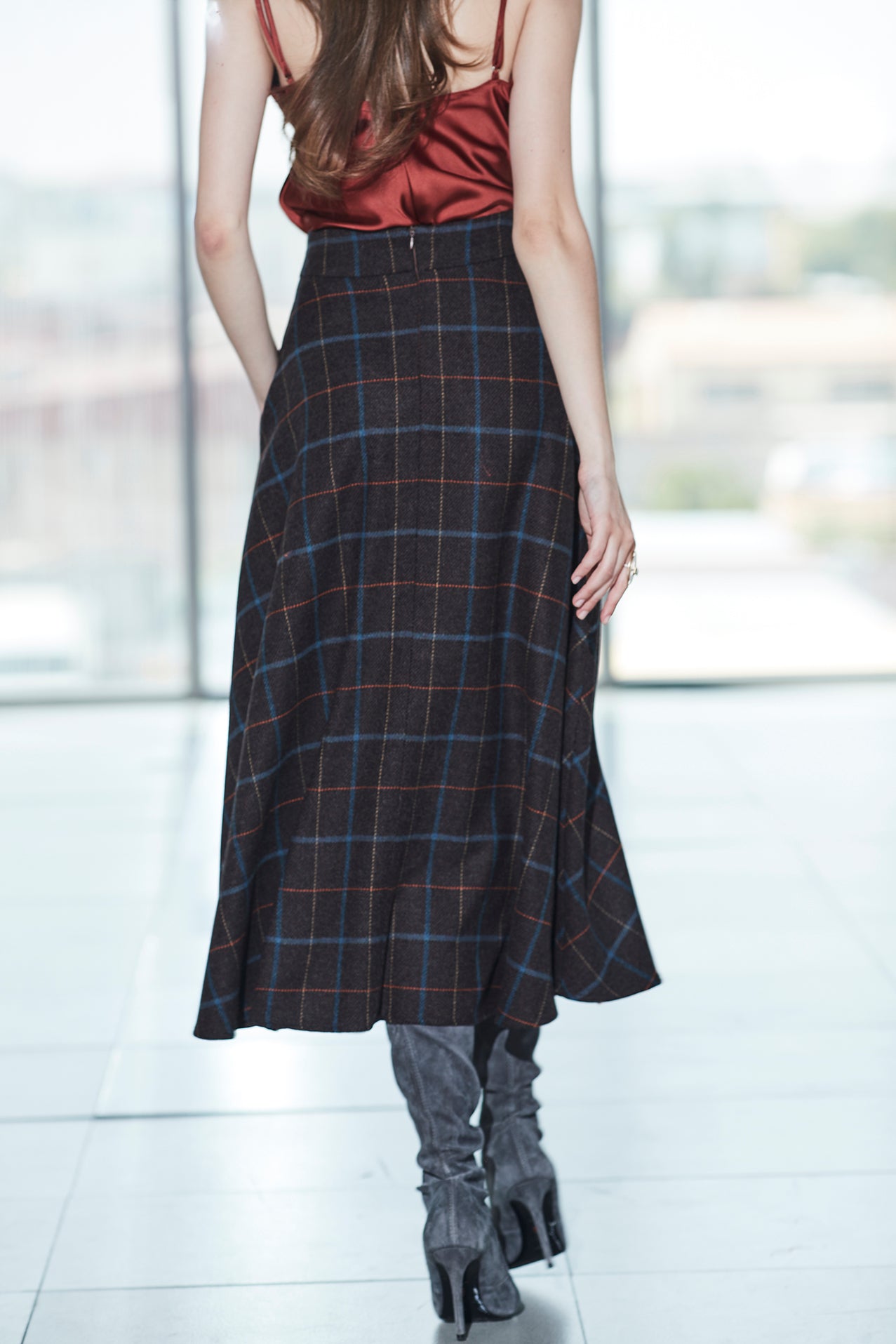 FALDA MIDI CUADROS ZAFIRO PETRA 02