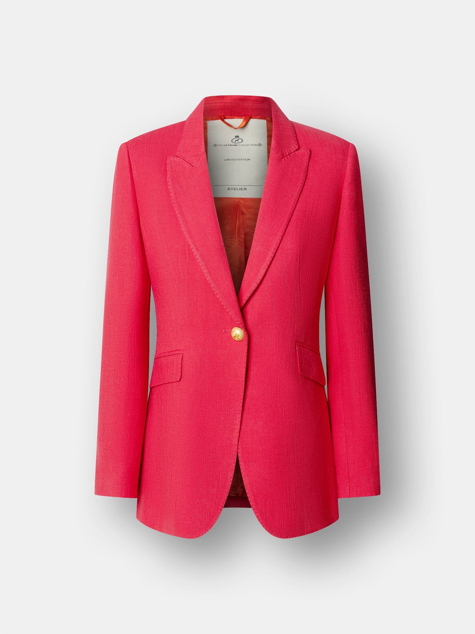 Blazer de lino fucsia mujer modelo Sofía de corte sastre impecable.