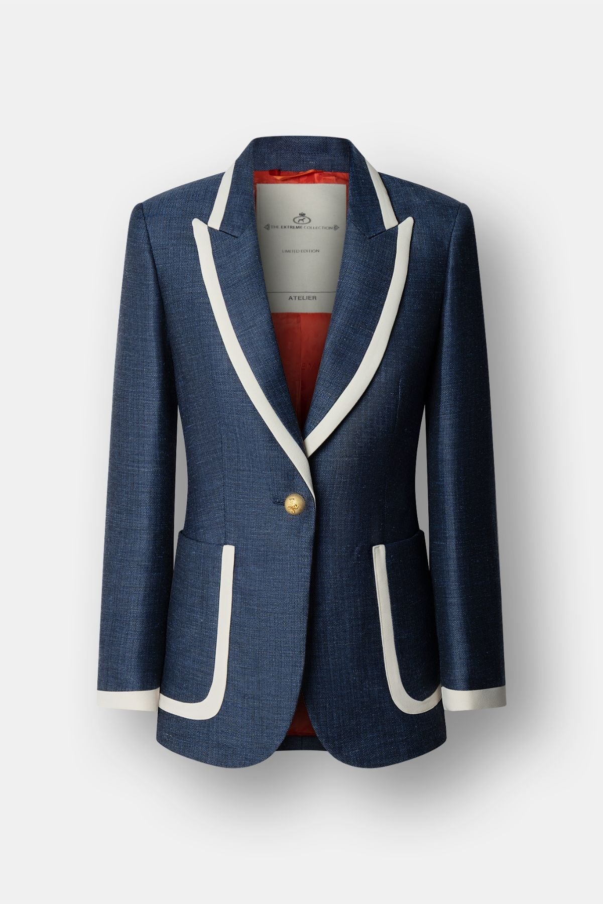 Blazer azul marino mujer Laurent Blue con vivos blancos.