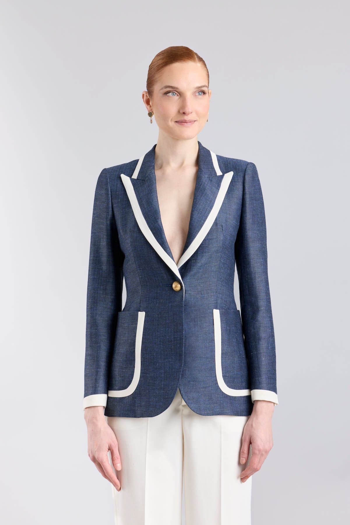 Blazer Azul Marino Laurent Blue - Sastrería de Autor con Vivos Blancos - THE EXTREME COLLECTION