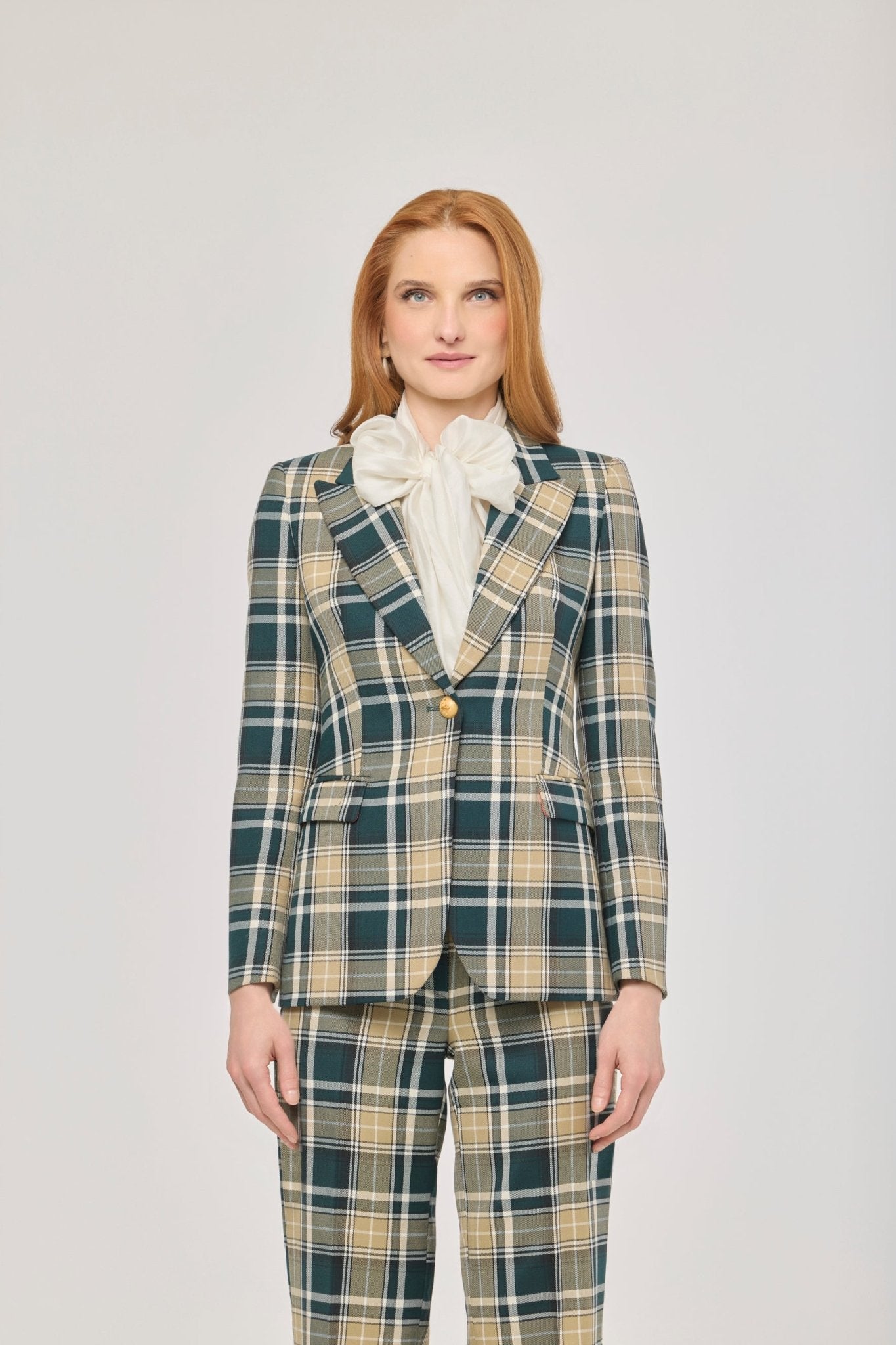 Blazer de cuadros tierra Murray de The Extreme Collection en tonos arena y verde oscuro.