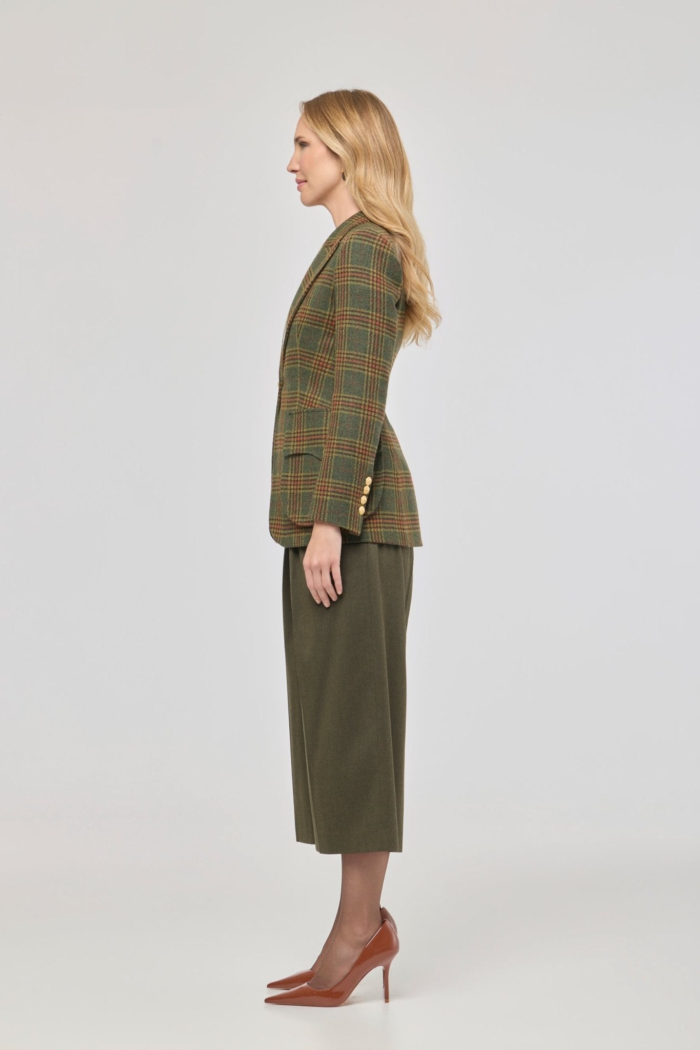 Blazer de lana a cuadros Grant de The Extreme Collection en tonos verdes y ocres.
