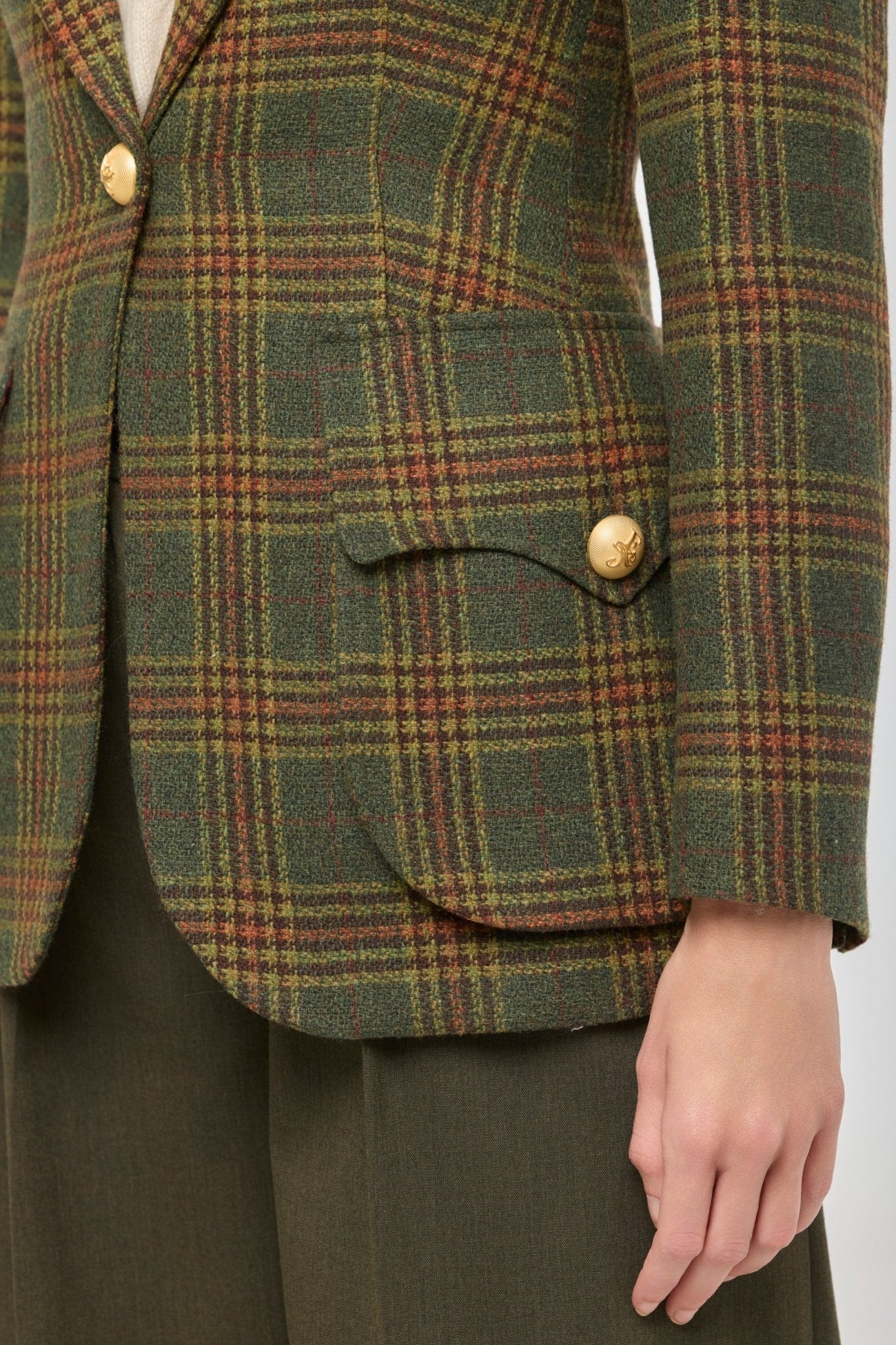 Blazer de lana a cuadros Grant de The Extreme Collection en tonos verdes y ocres.