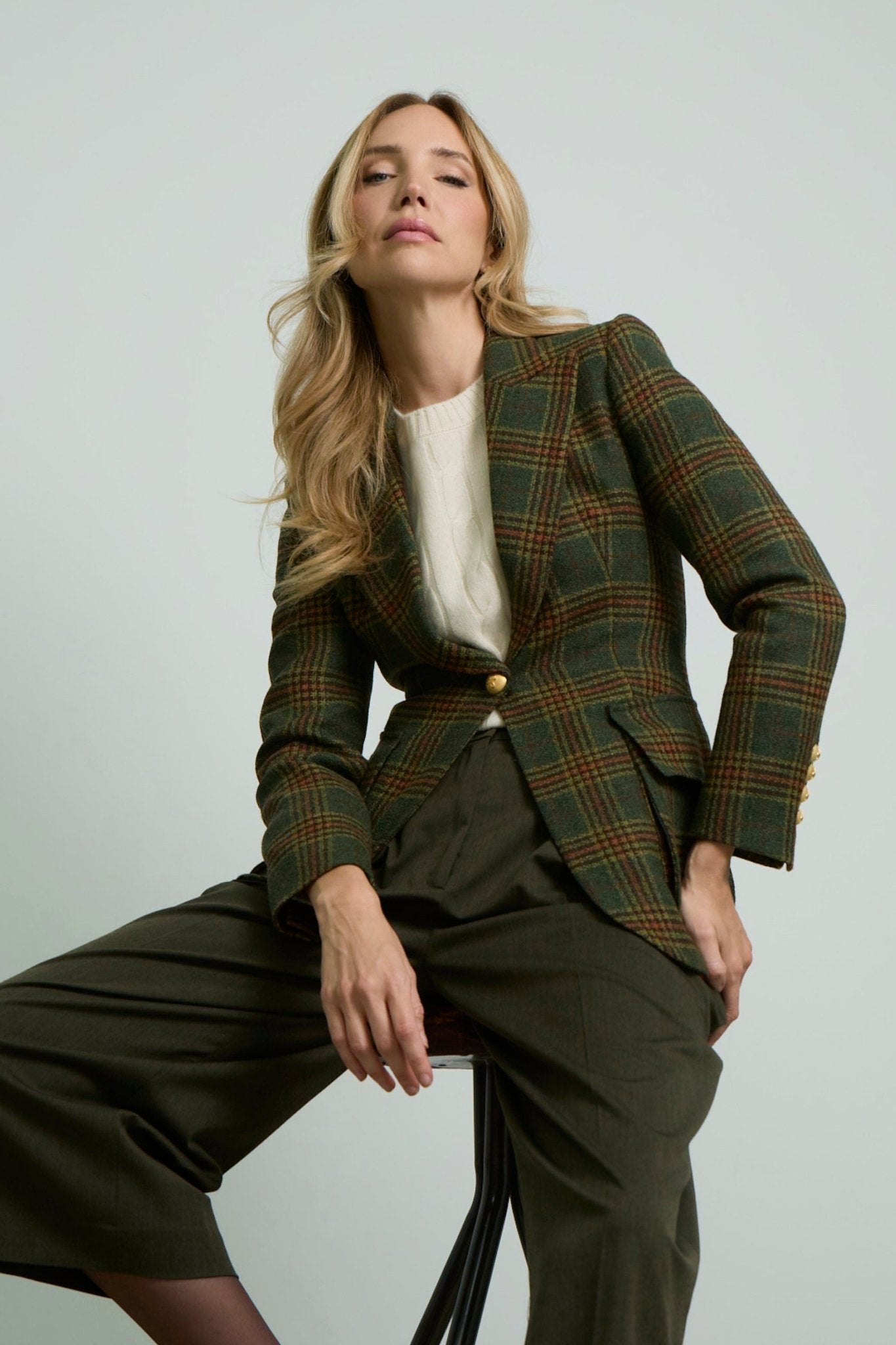 Blazer de lana a cuadros Grant de The Extreme Collection en tonos verdes y ocres.