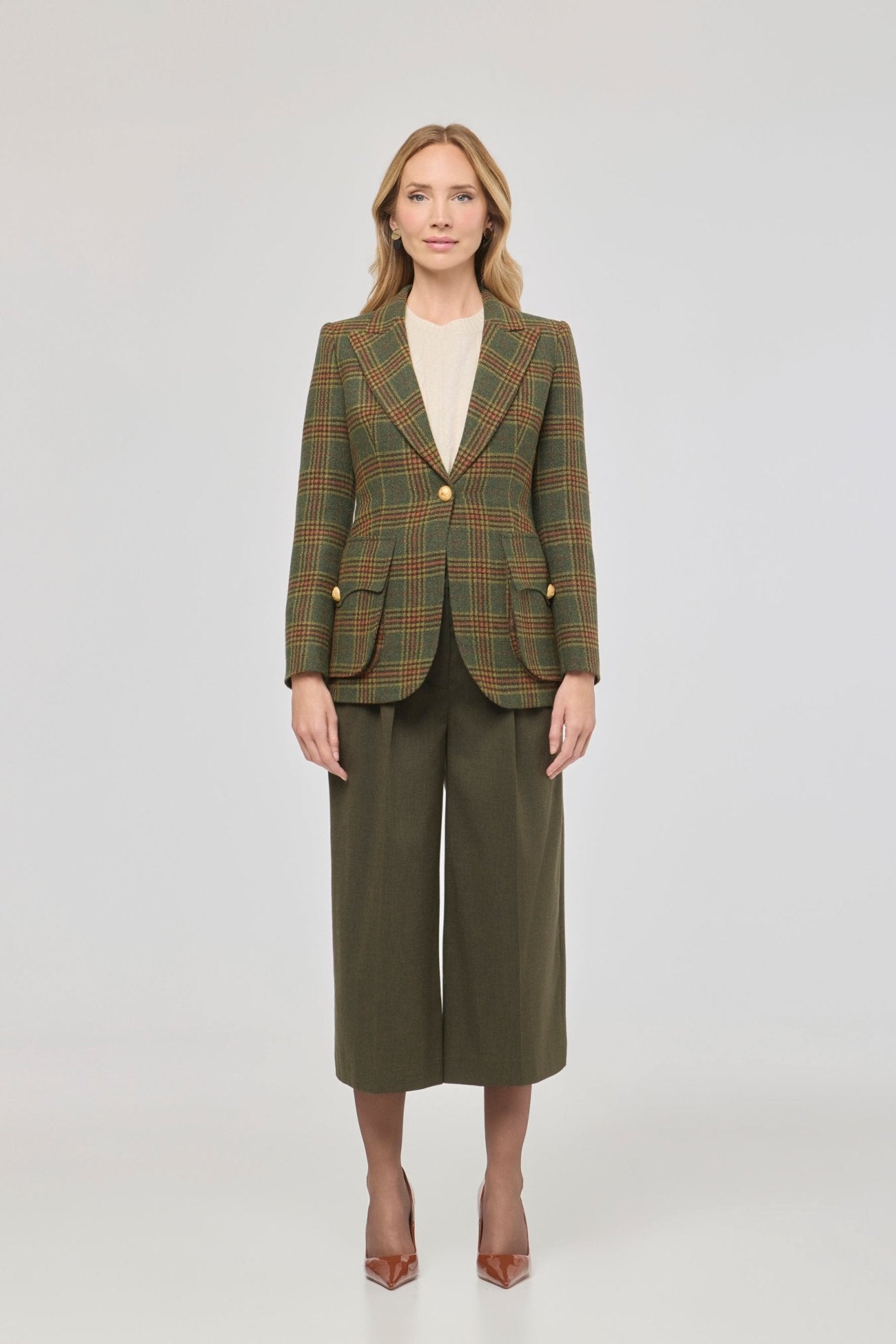 Blazer de lana a cuadros Grant de The Extreme Collection en tonos verdes y ocres.