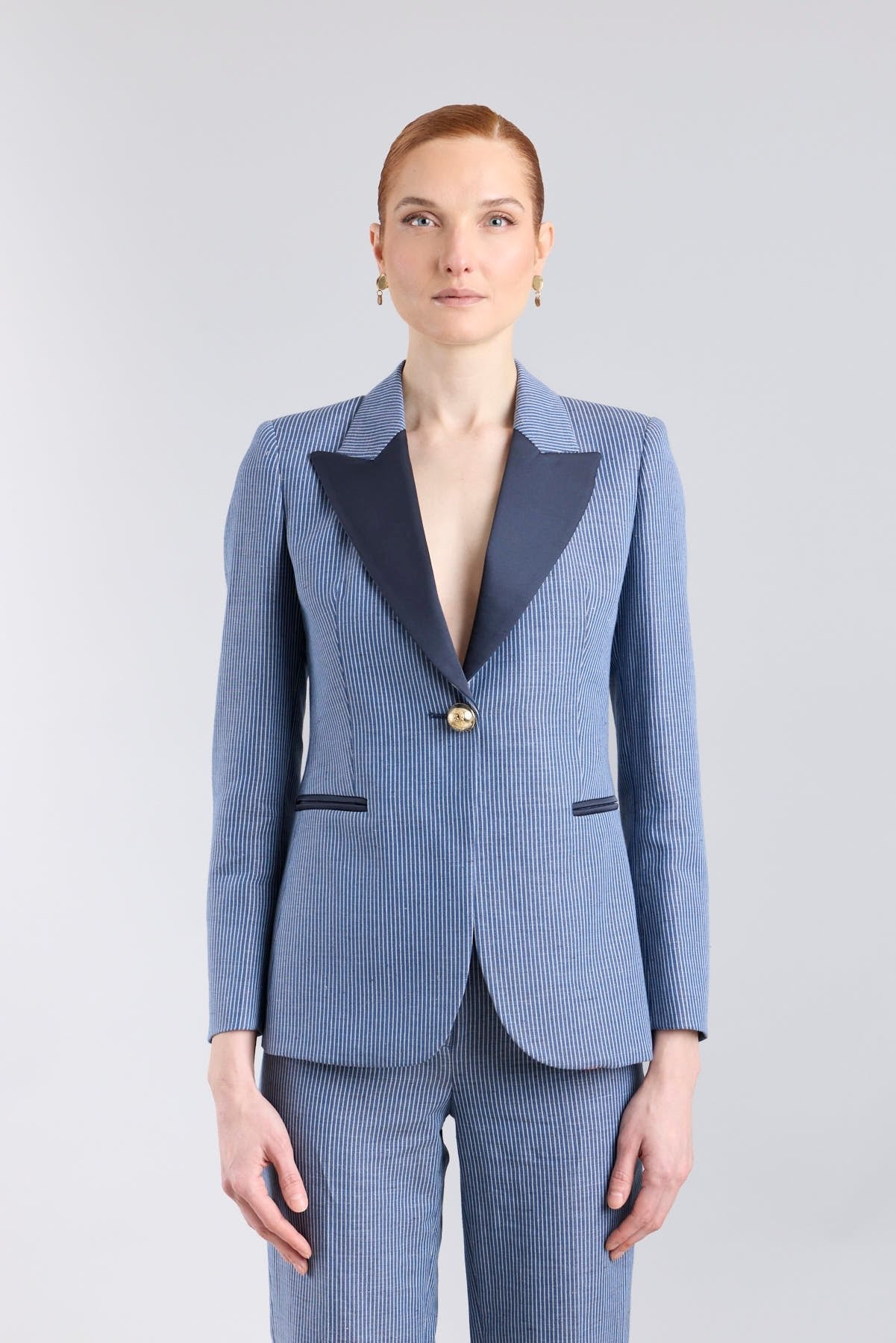 Blazer de Lino a Rayas Paddy - Estilo Navy Artesanal - THE EXTREME COLLECTION