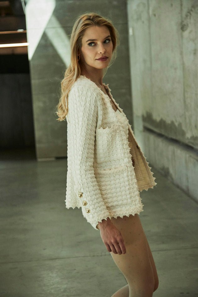 CHAQUETA CORTA DE PUNTO BEIGE FRANCESCA - THE EXTREME COLLECTION