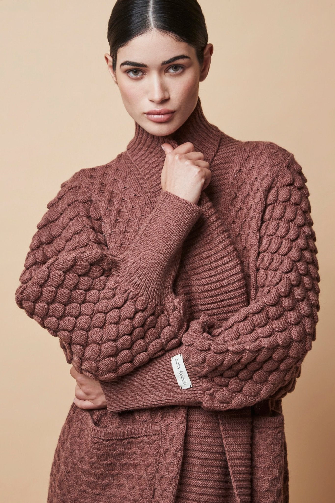 CHAQUETA LARGA ALPACA Y MERINA MARRON - THE EXTREME COLLECTION