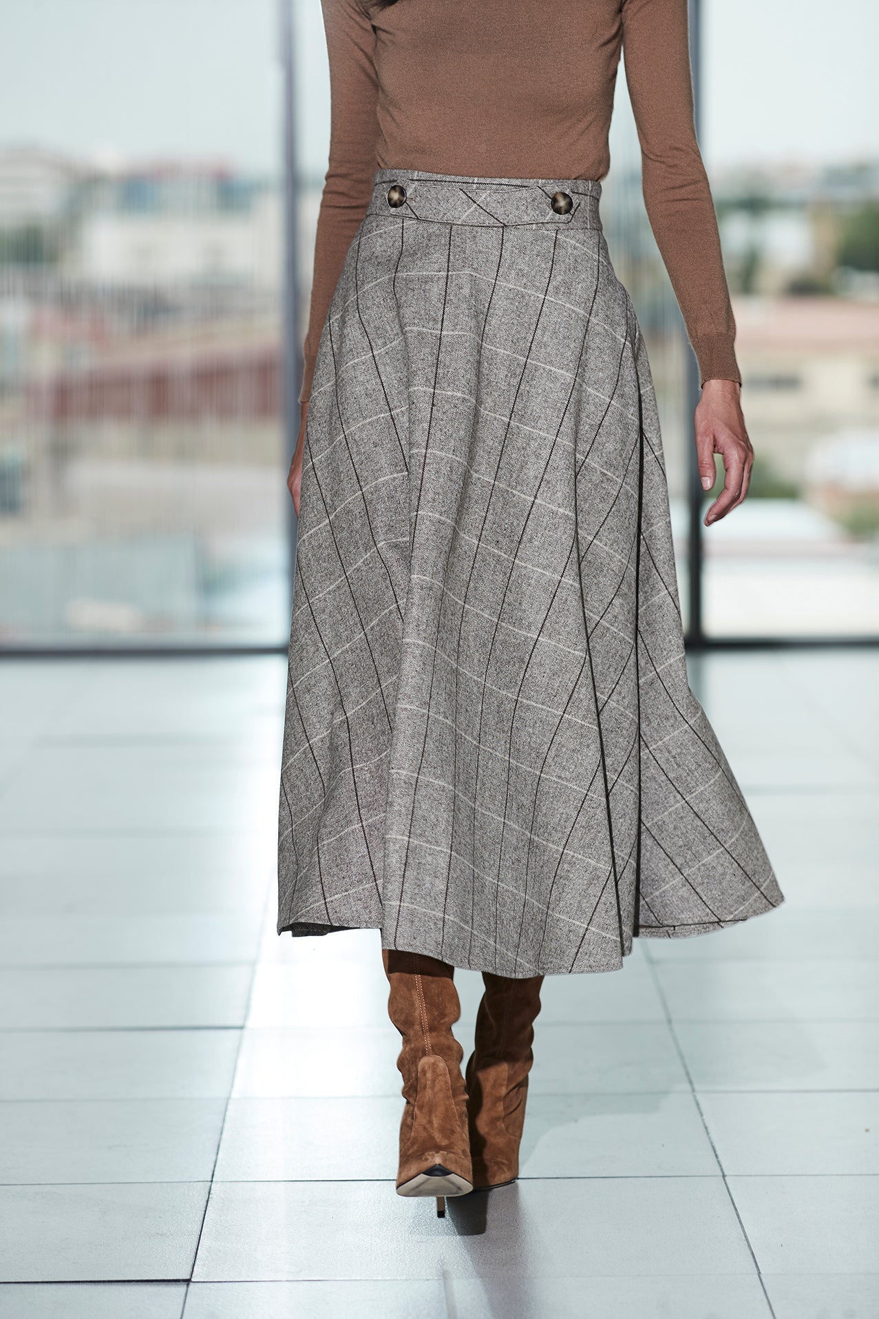 FALDA MIDI CUADROS PIEDRA PETRA 03 - THE EXTREME COLLECTION