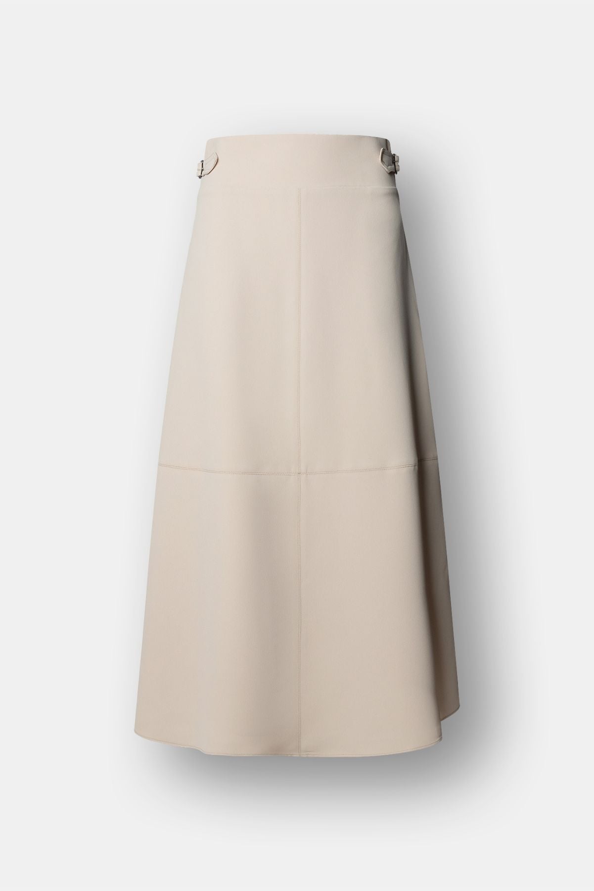 Falda midi de corte evasé color beige con detalle de hebillas en la cintura de The Extreme Collection.