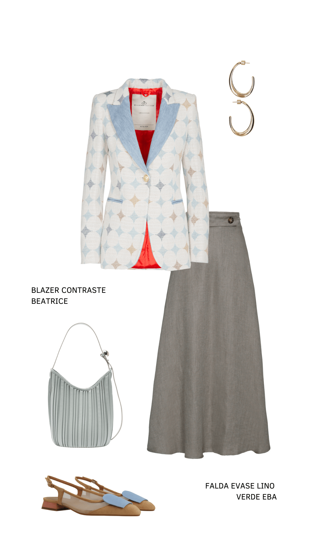 LOOK BLAZER CONTRASTE BEATRICE Y FALDA EVASÉ LINO VERDE EBA - THE EXTREME COLLECTION